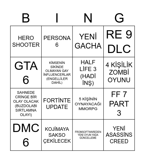 Summergame Fest Bingo Card