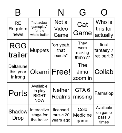 SGF 2026 frfr ongfr Bingo Card