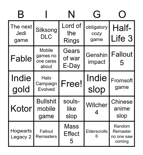 Summer Game Fest Bingo Card