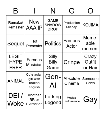 Summer Game Fest 2026 Bingo Card