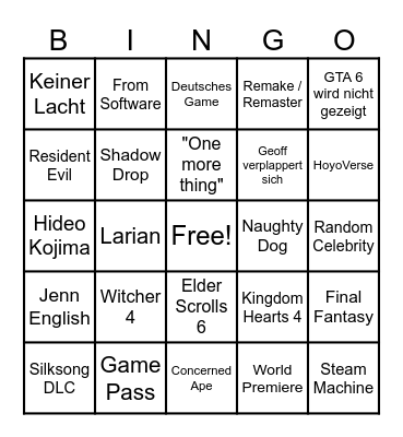 Summer Game Fest 2026 Bingo Card