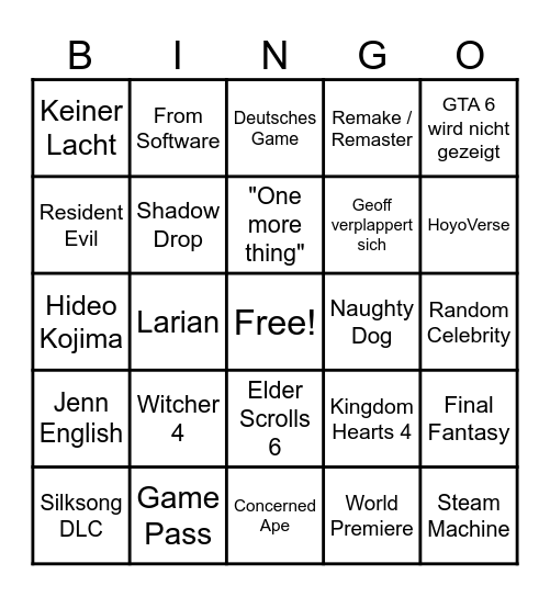 Summer Game Fest 2026 Bingo Card
