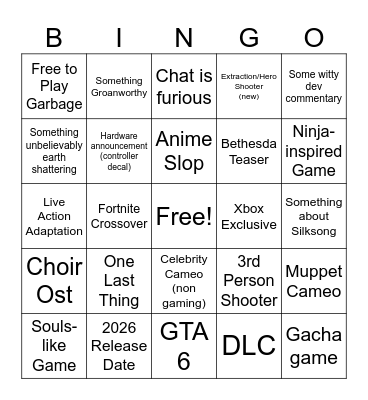 Summer Game Fest Bingo Card