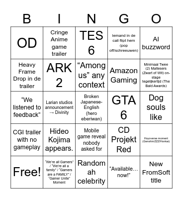 SGF2026 Bingo Card