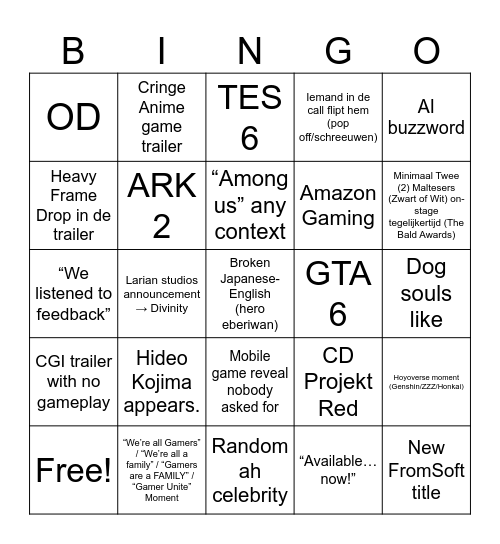 SGF2026 Bingo Card