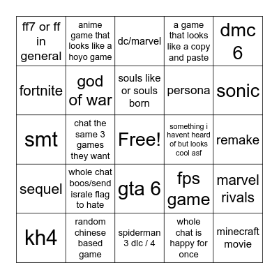 summer game fest bingo Card