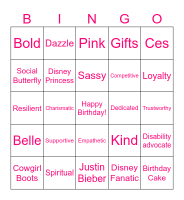 Ces's Birthday Bingo Card