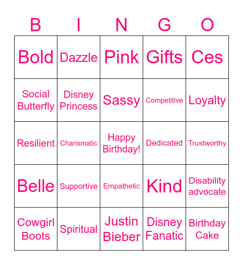 Ces's Birthday Bingo Card