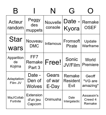 Summer game fest 2026 Bingo Card