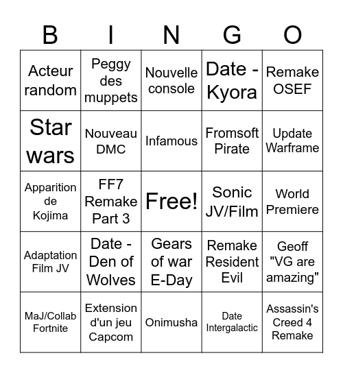 Summer game fest 2026 Bingo Card