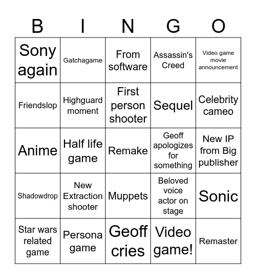SGF 2026 Bingo Card