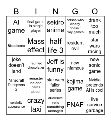 Summer Games Bingo Card