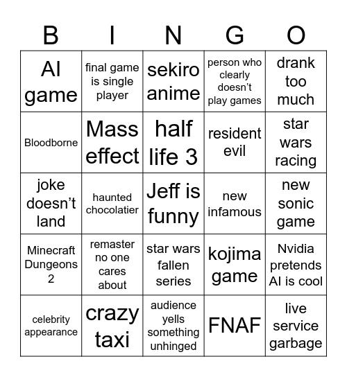 Summer Games Bingo Card