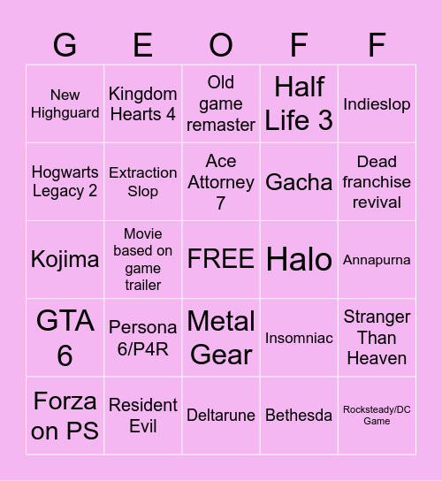 E4 Bingo Card