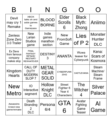 SummerGameFest Bingo Card