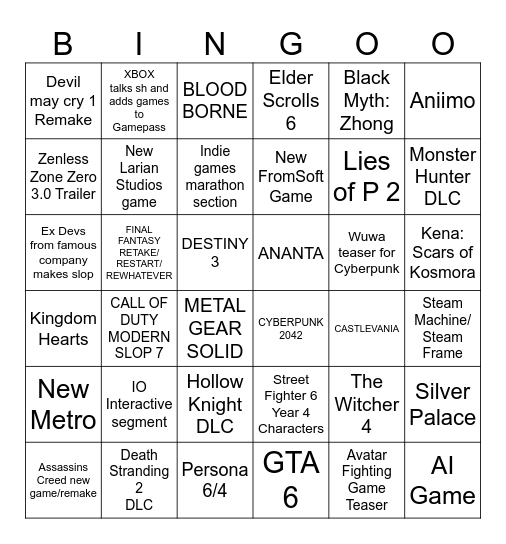 SummerGameFest Bingo Card