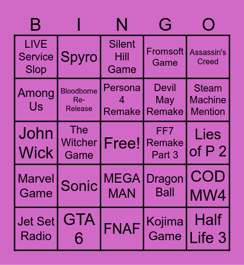 Summer Game Fest 2026 Bingo Card
