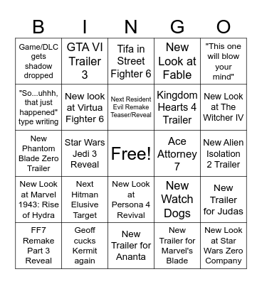 Summer Game Fest 2026 Bingo Card