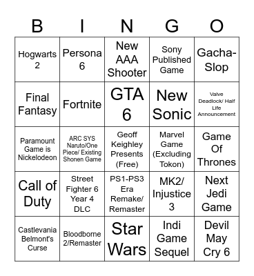 SummerGames Fest Bingo Card