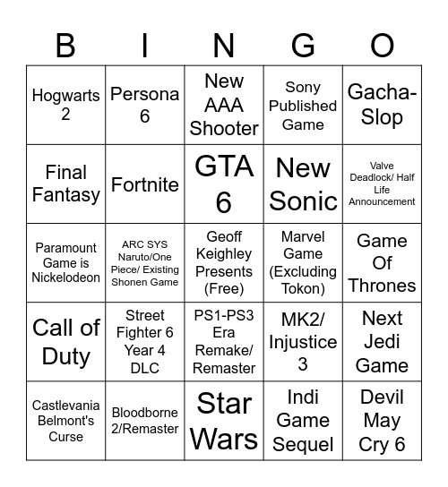 SummerGames Fest Bingo Card