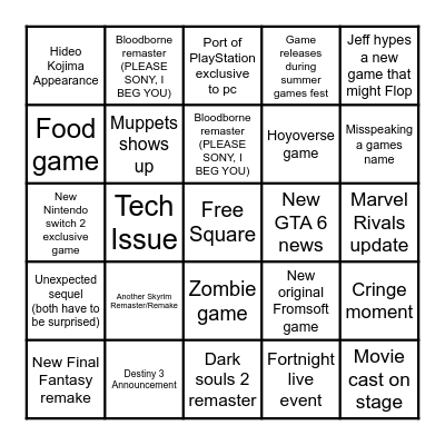 Summer Games Fest Bingo Card