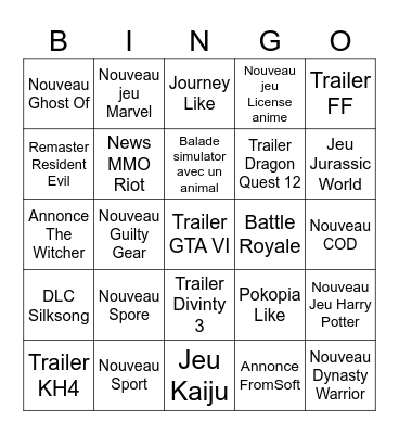 Bingo Summer Game Fest Bingo Card