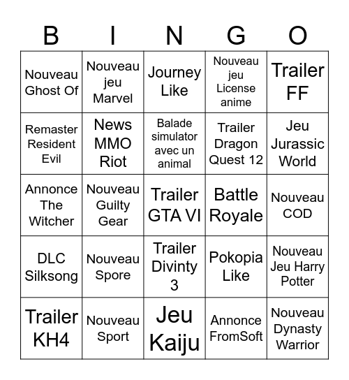 Bingo Summer Game Fest Bingo Card