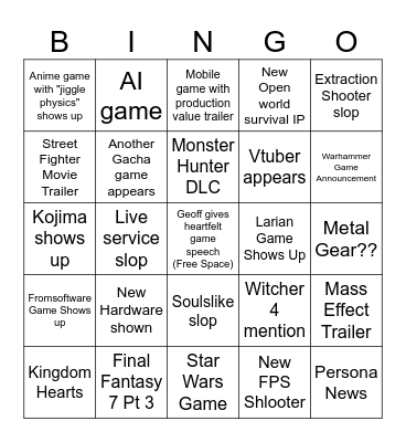 Summer Games Fest 2026 Bingo Card
