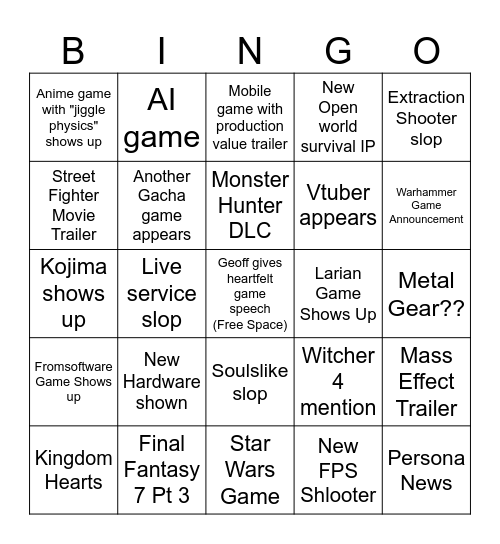 Summer Games Fest 2026 Bingo Card