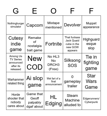 GAME AWARDS Bingo Card