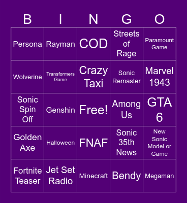 Summer Games Fest Predictions Bingo Card