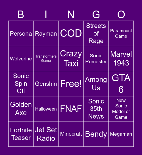 Summer Games Fest Predictions Bingo Card