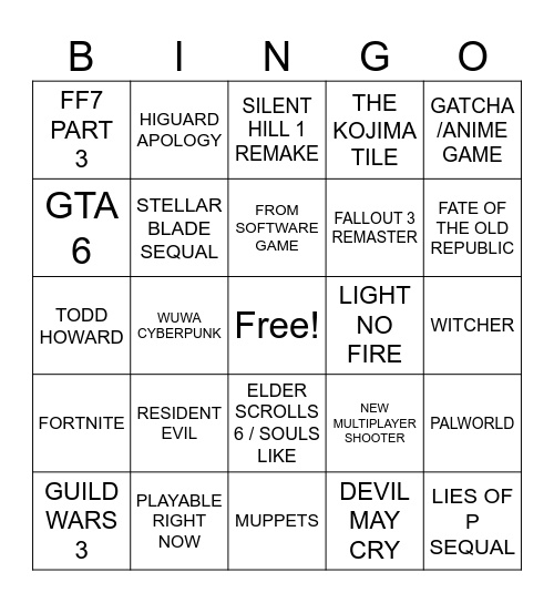 SUMMER GAMES FEST 2026 Bingo Card