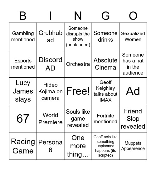 Summer Game Fest 2026 Bingo Card