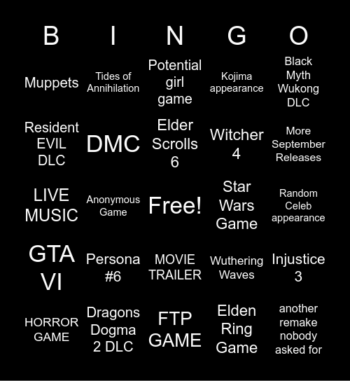 Summer Games Fest 2026 BINGO Card