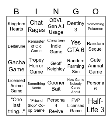 Summer Game Fest Bingo Card