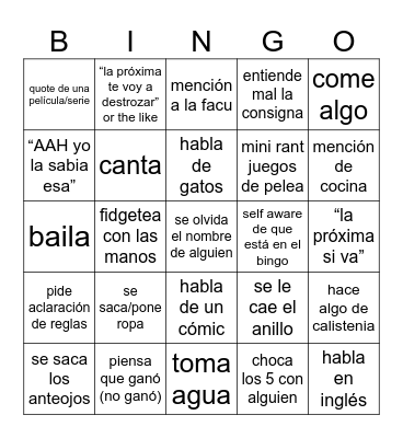 nahue Bingo Card