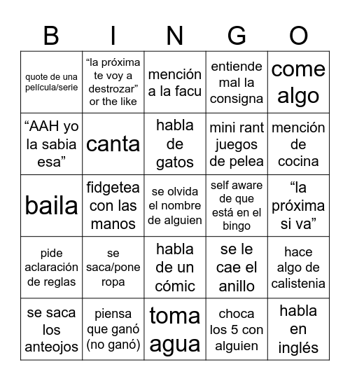 nahue Bingo Card