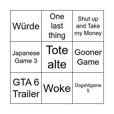 Shitgames are coming Bingo Card
