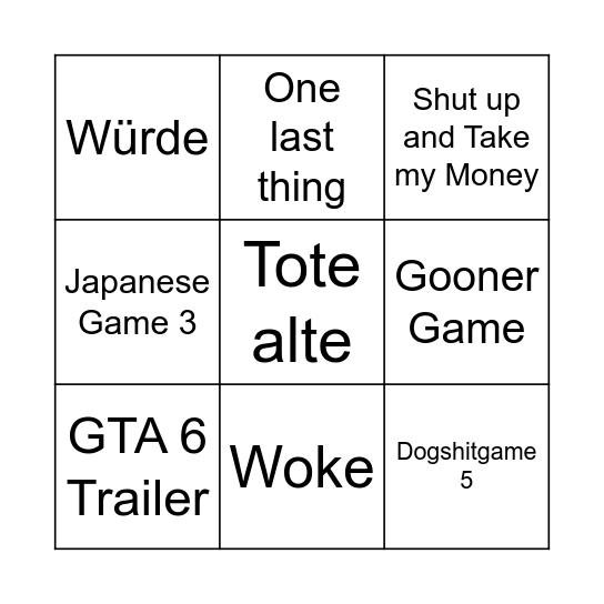 Shitgames are coming Bingo Card