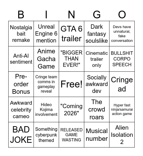Summer Games Fest 2026 Bingo Card