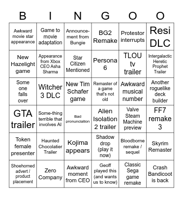 Summer Games Fest Bingo Card