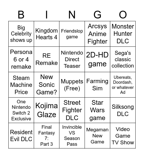Summer Games Fest! Bingo Card