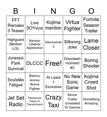 SUMMER GAMES FEST 2026 Bingo Card