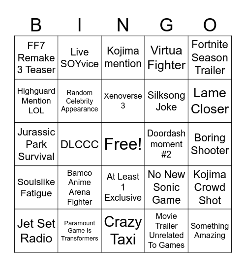 SUMMER GAMES FEST 2026 Bingo Card