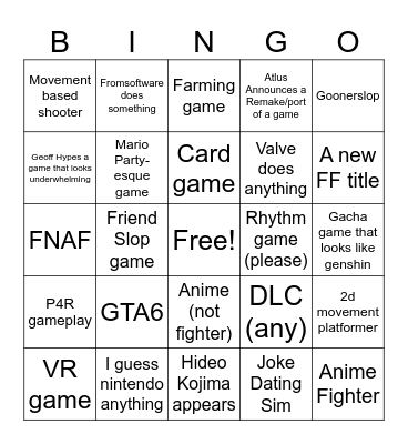 Summer Games Fest Bingo Card