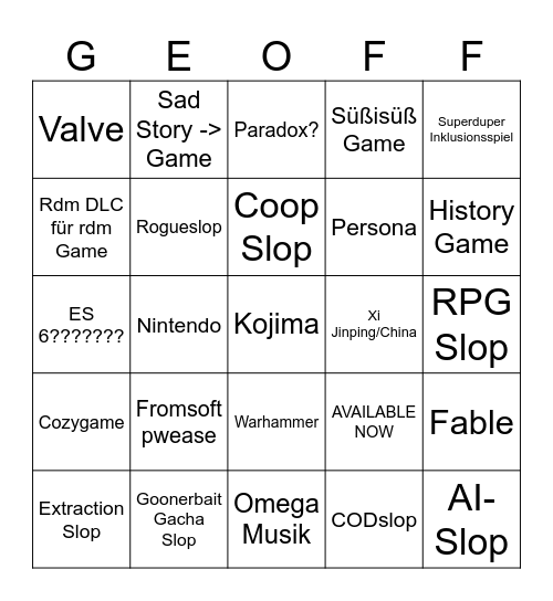 SGF 26 Bingo Card