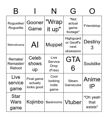 Summer Game Fest 2026 Bingo Card