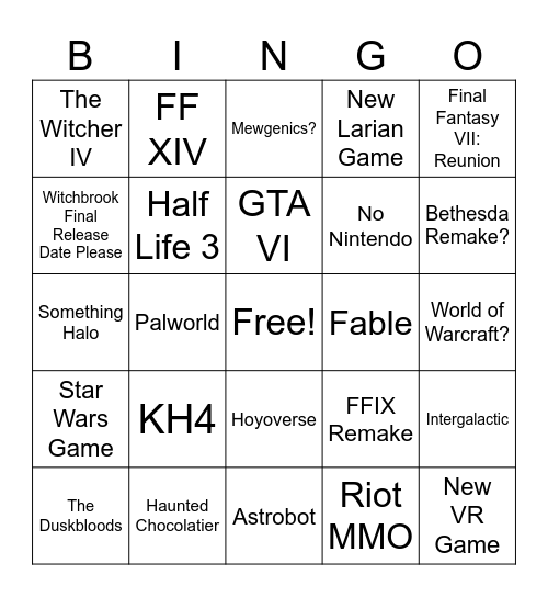 Summer GameFest 2026 Bingo Card