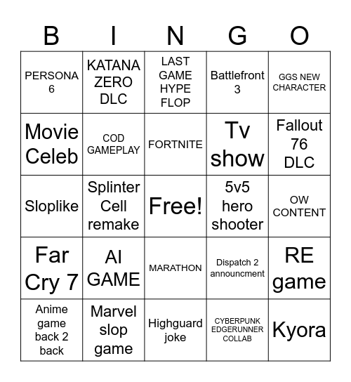 SUMMER GAME FEST Bingo Card